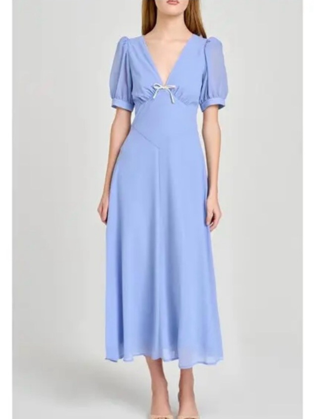 NWT WAYF Juliana short sleeve blue midi dress